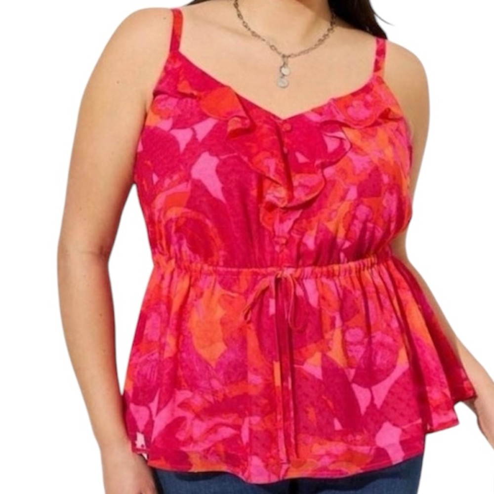 Torrid Chiffon Clip Dot Ruffle Tie Waist Tank Size 00 NWT
